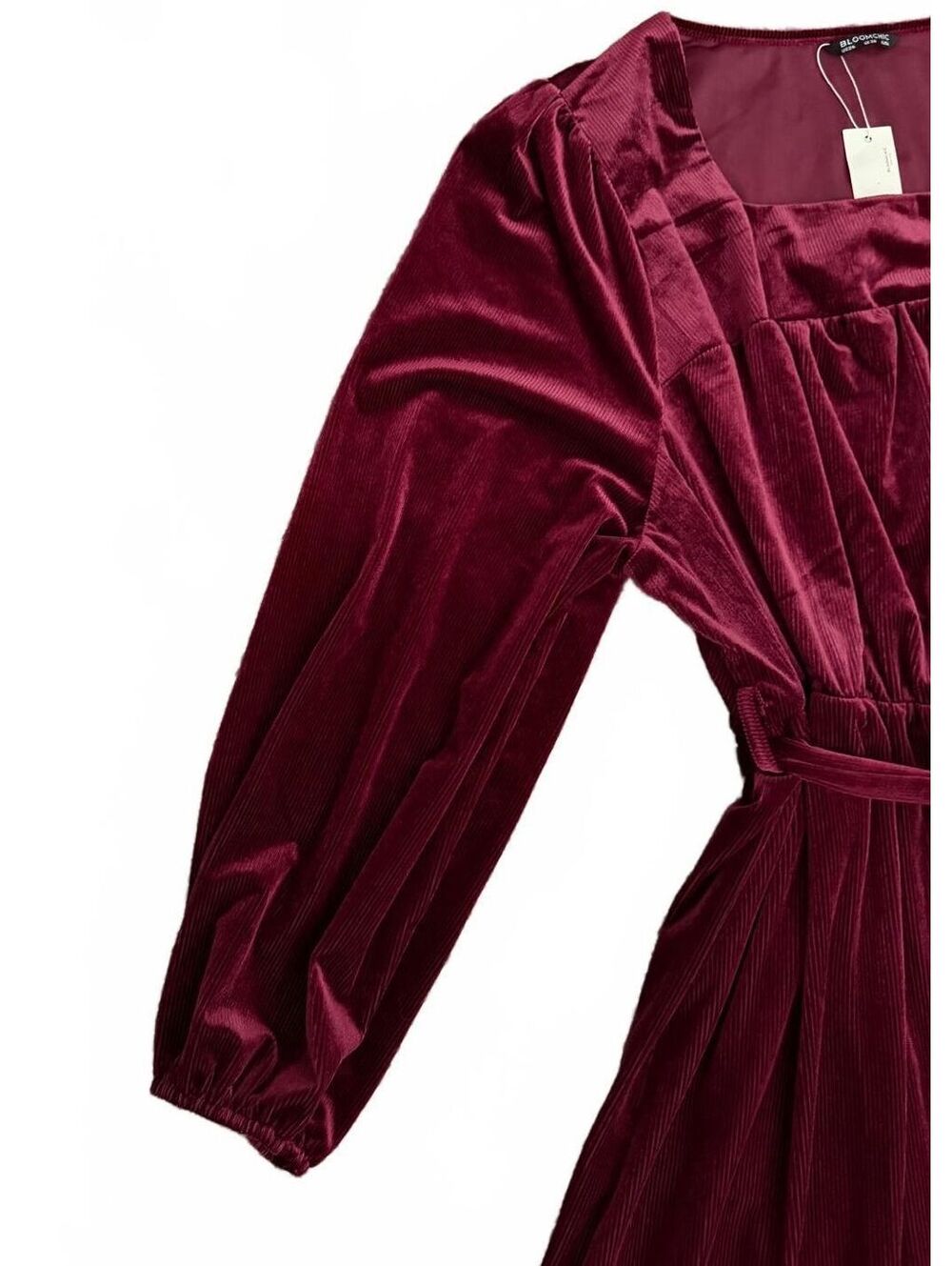 Bloomchic NEW Corduroy Dress Size 26 Red Maroon Flare Trumpet Pleated Coquette - Picture 7 of 9